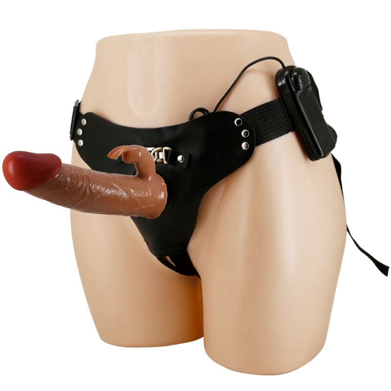 PRETTY LOVE - MARION HARNESS UNIVERSAL BRIEFS WITH VIBRATION DILDO 19 CM BROWN - My naughty haven #