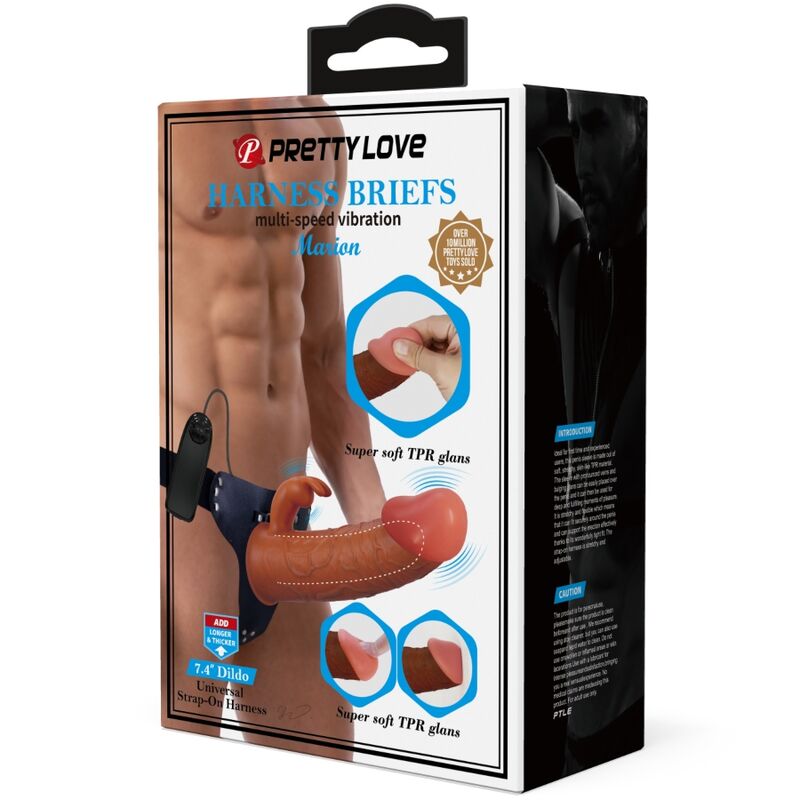 PRETTY LOVE - MARION HARNESS UNIVERSAL BRIEFS WITH VIBRATION DILDO 19 CM BROWN - My naughty haven #