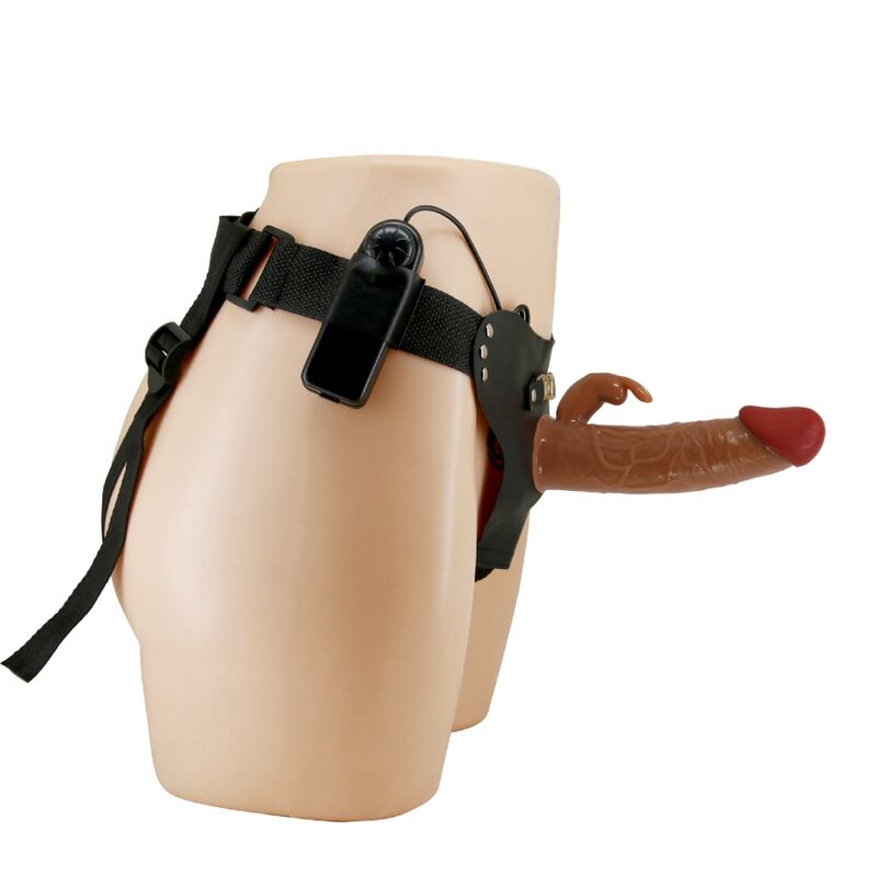 PRETTY LOVE - MARION HARNESS UNIVERSAL BRIEFS WITH VIBRATION DILDO 19 CM BROWN - My naughty haven #