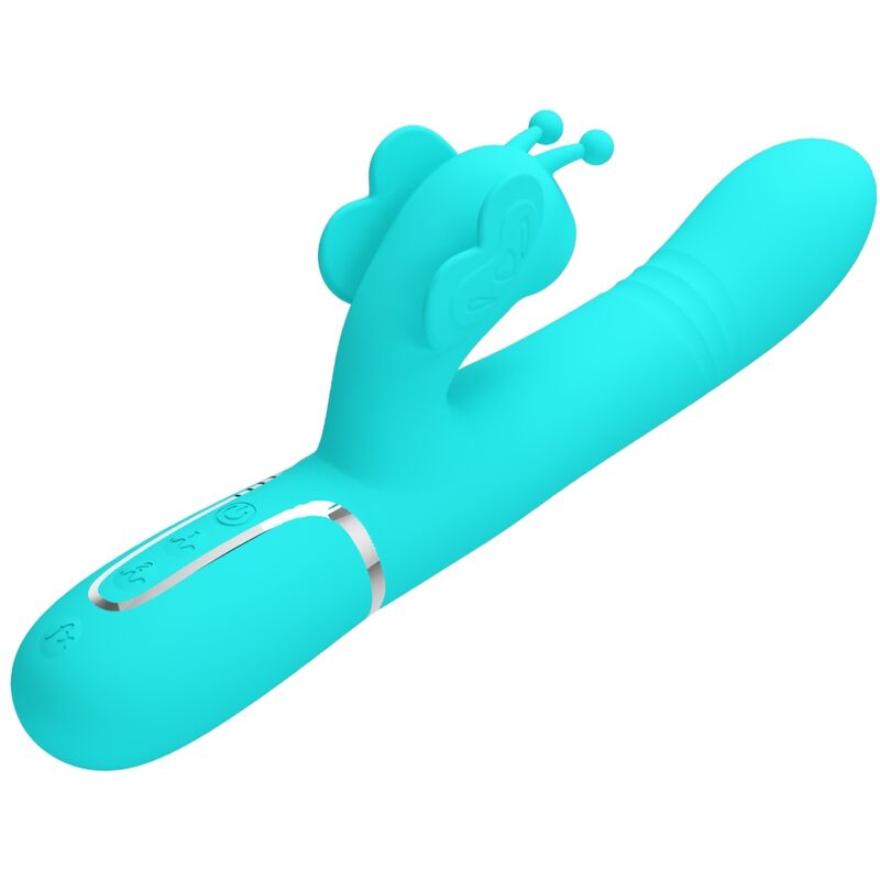 PRETTY LOVE - MULTIFUNCTION RABBIT VIBRATOR 4 IN 1 BUTTERFLY AQUA GREEN - My naughty haven #