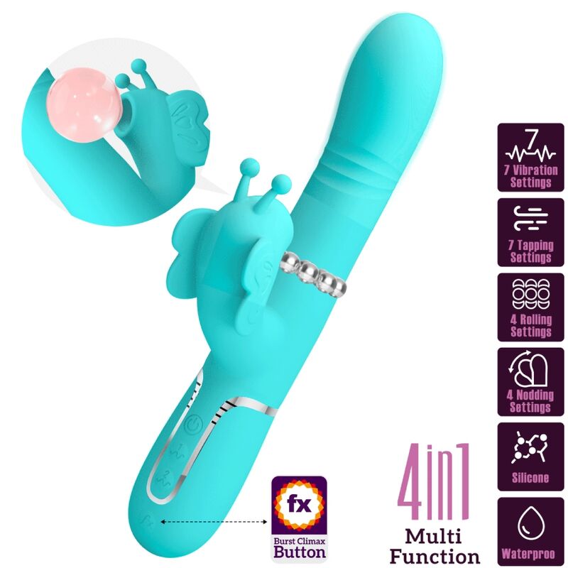 PRETTY LOVE - MULTIFUNCTION RABBIT VIBRATOR 4 IN 1 BUTTERFLY AQUA GREEN - My naughty haven #