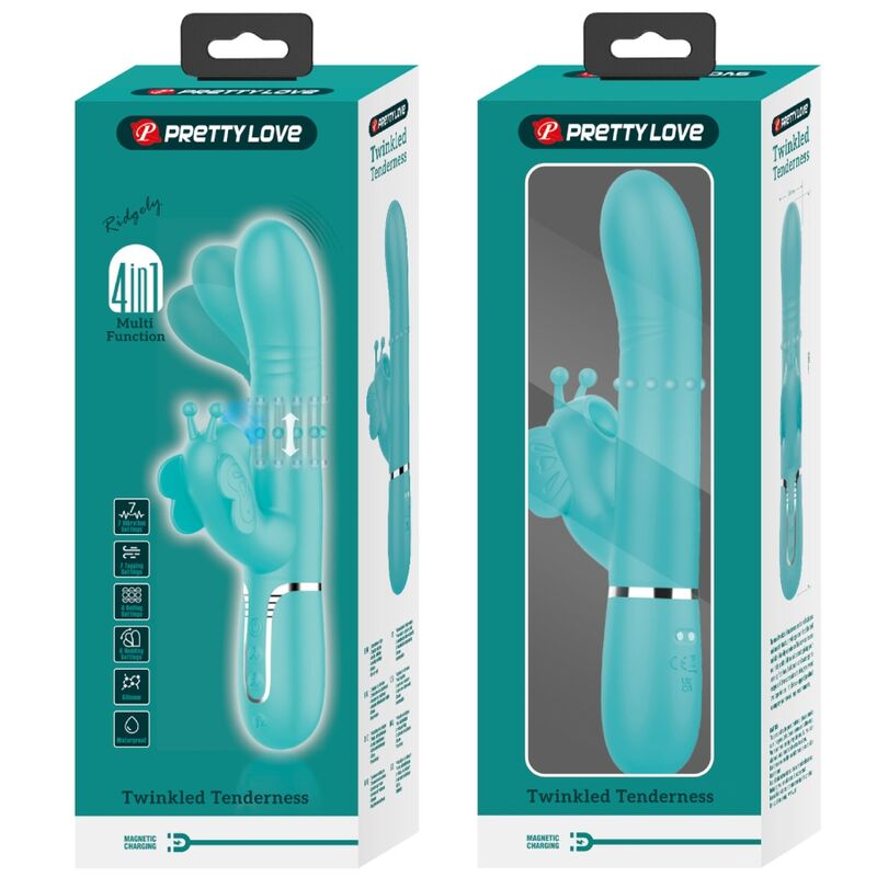 PRETTY LOVE - MULTIFUNCTION RABBIT VIBRATOR 4 IN 1 BUTTERFLY AQUA GREEN - My naughty haven #