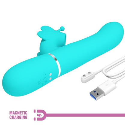 PRETTY LOVE - MULTIFUNCTION RABBIT VIBRATOR 4 IN 1 BUTTERFLY AQUA GREEN - My naughty haven #