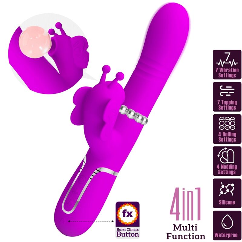 PRETTY LOVE - MULTIFUNCTION RABBIT VIBRATOR 4 IN 1 BUTTERFLY FUCHSIA - My naughty haven #