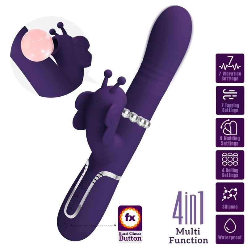 PRETTY LOVE - MULTIFUNCTION RABBIT VIBRATOR 4 IN 1 BUTTERFLY PURPLE - My naughty haven #