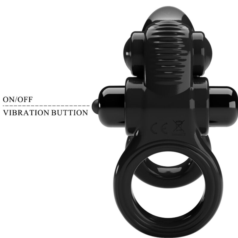 PRETTY LOVE - PASSIONATE RING DOUBLE VIBRATING RING + CLITORIS STIMULATOR BLACK - My naughty haven #