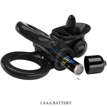 PRETTY LOVE - PASSIONATE RING DOUBLE VIBRATING RING + CLITORIS STIMULATOR BLACK - My naughty haven #