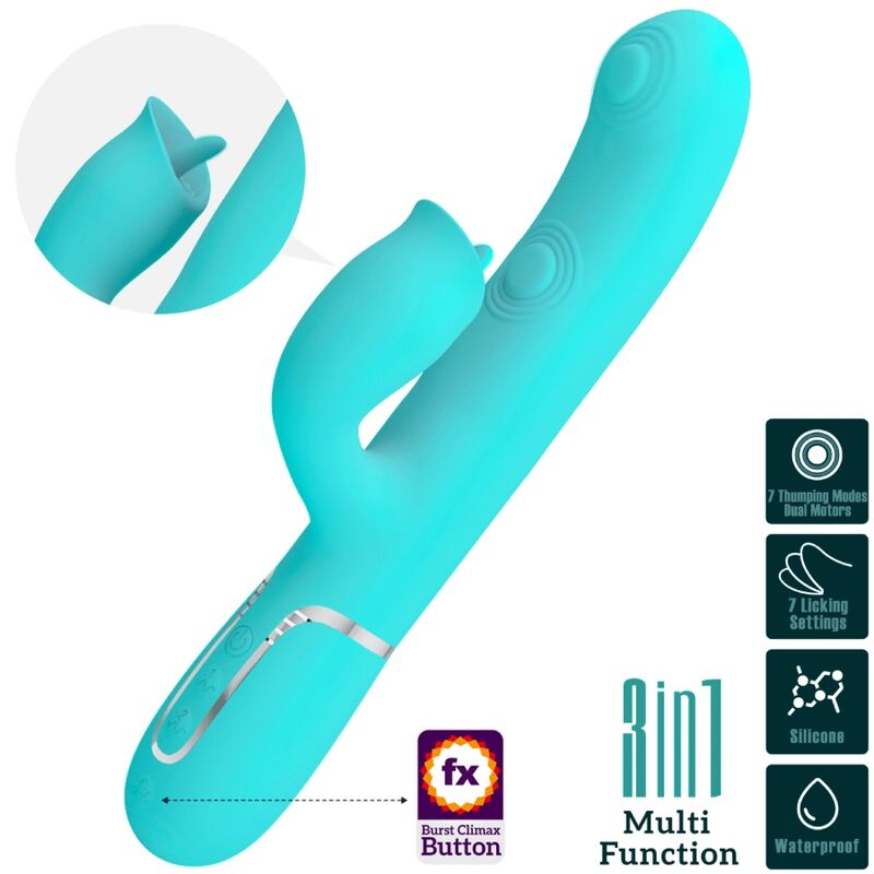 PRETTY LOVE - RABBIT VIBRATOR WITH LICKING AQUA GREEN - My naughty haven #