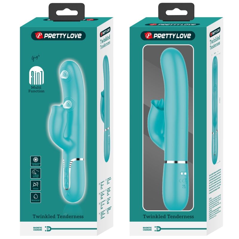 PRETTY LOVE - RABBIT VIBRATOR WITH LICKING AQUA GREEN - My naughty haven #