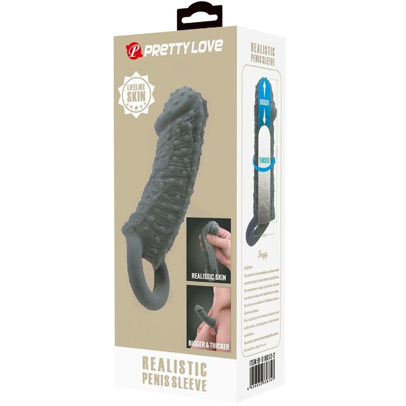 PRETTY LOVE - REALISTIC PENIS ENLARGER AND DELAY SLEEVE MODEL 2 GREY - My naughty haven #