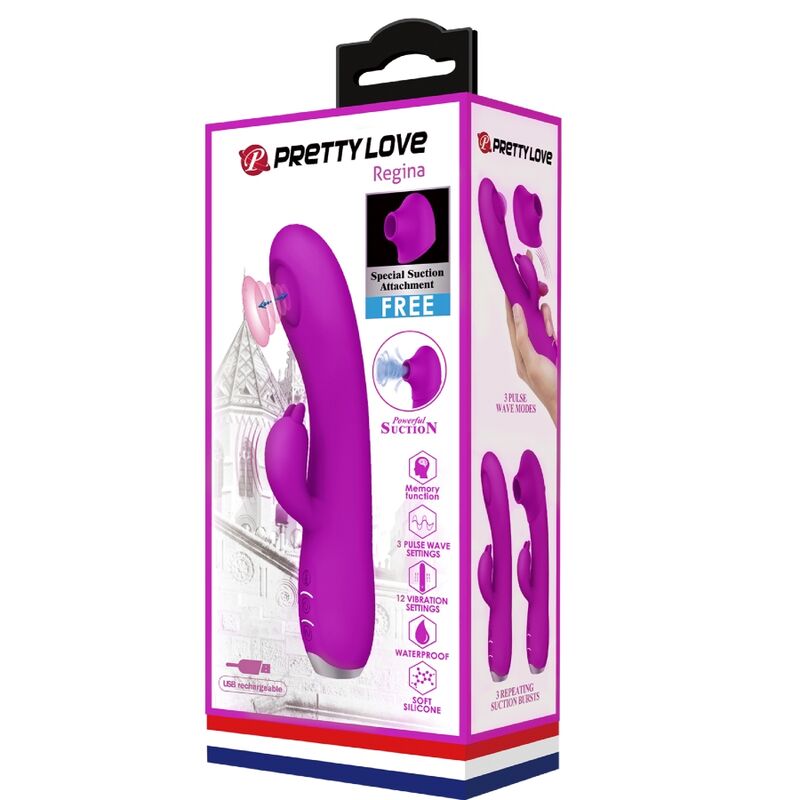 PRETTY LOVE - REGINA RECHARGEABLE VIBRATOR-SUCTION GEL PURPLE - My naughty haven #