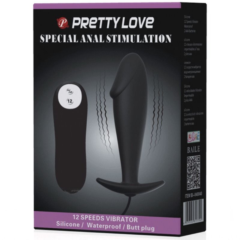PRETTY LOVE - SILICONE ANAL PLUG PENIS FORM AND 12 VIBRATION MODES BLACK - My naughty haven #