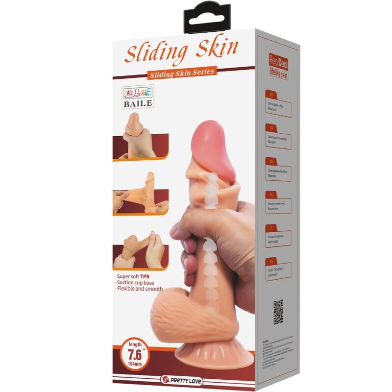 PRETTY LOVE - SLIDING SKIN SERIES REALISTIC DILDO WITH SLIDING SKIN SUCTION CUP 19.4 CM - My naughty haven #