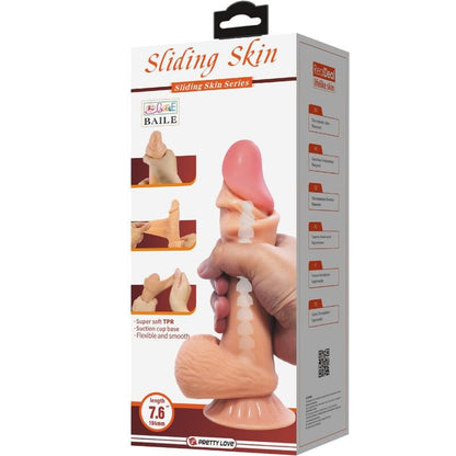 PRETTY LOVE - SLIDING SKIN SERIES REALISTIC DILDO WITH SLIDING SKIN SUCTION CUP 19.4 CM - My naughty haven #