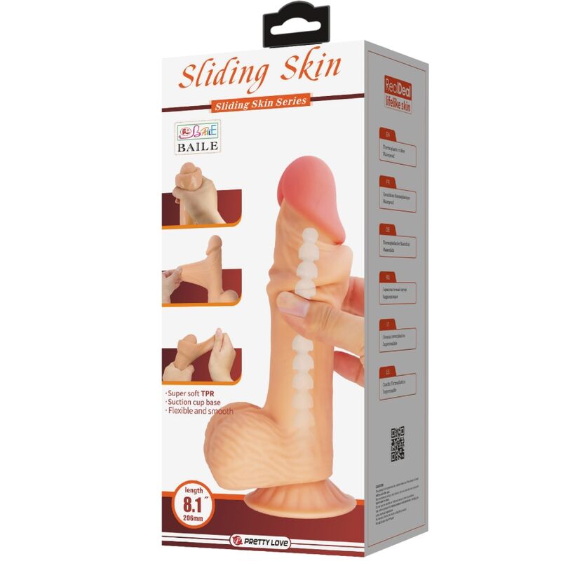 PRETTY LOVE - SLIDING SKIN SERIES REALISTIC DILDO WITH SLIDING SKIN SUCTION CUP 20.6 CM - My naughty haven #
