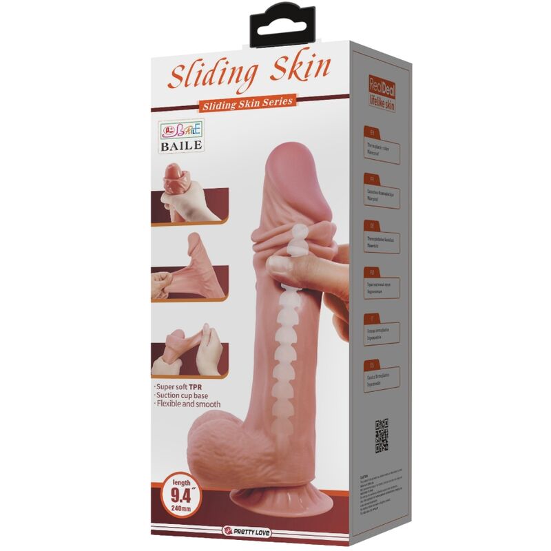 PRETTY LOVE - SLIDING SKIN SERIES REALISTIC DILDO WITH SLIDING SKIN SUCTION CUP BROWN 24 CM - My naughty haven #