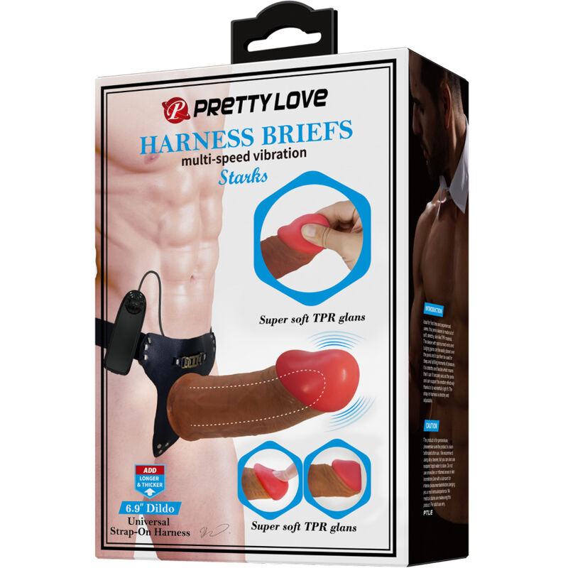 PRETTY LOVE - STARKS HARNESS BRIEFS MULTI-SPEED VIBRATION DILDO 17,5 CM LIGHT BROWN - My naughty haven #