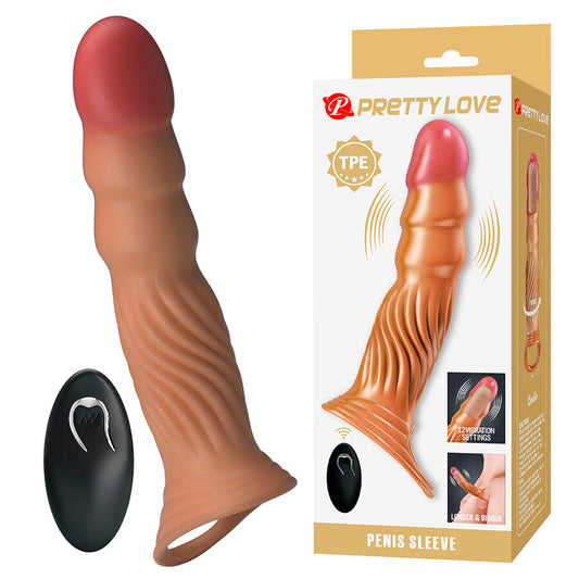 PRETTY LOVE - TEXTURED PENIS SLEEVE WITH VIBRATION AND REMOTE CONTROL - My naughty haven #