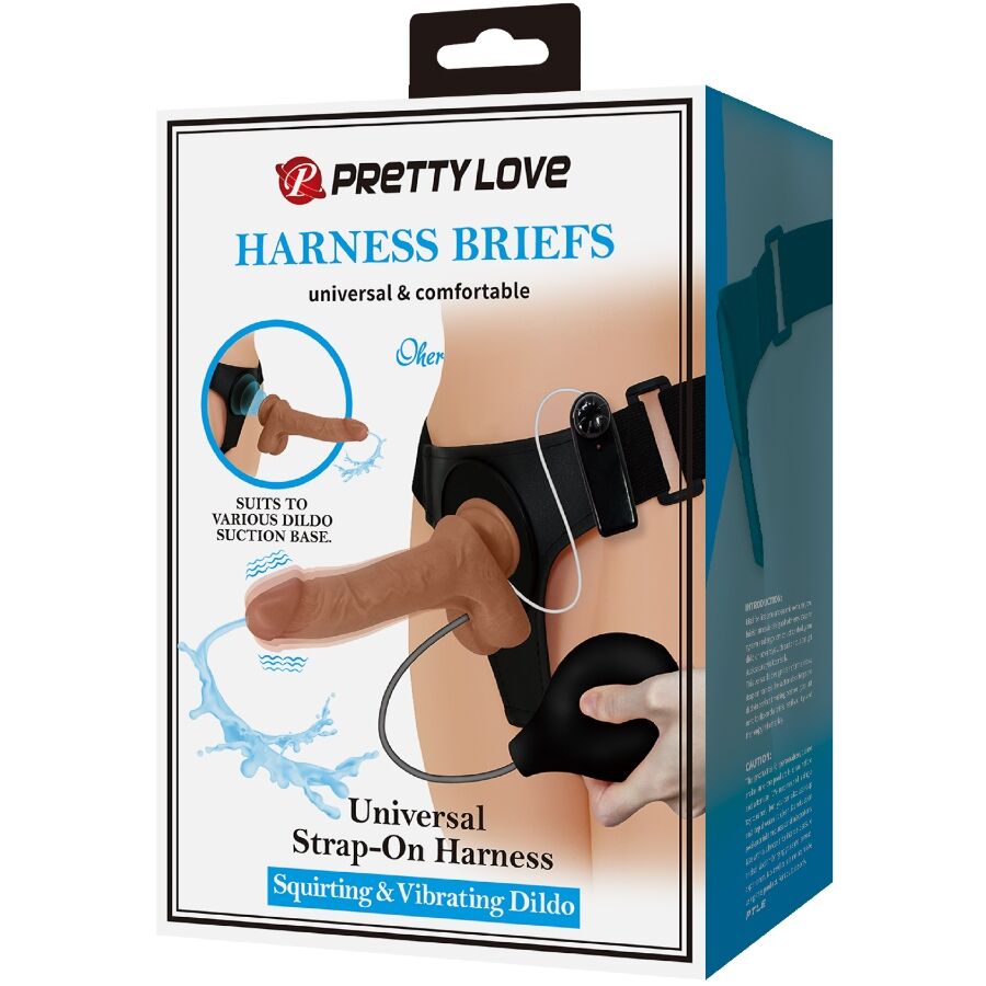 PRETTY LOVE - UNIVERSAL HARNESS BRIEFS WITH VIBRATING AND SQUIRTING DILDO 15.5 CM MULATO - My naughty haven #