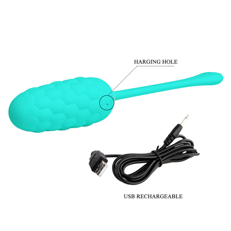 PRETTY LOVE - VIBRATING EGG WITH AQUA GREEN RECHARGEABLE MARINE TEXTURE - My naughty haven #