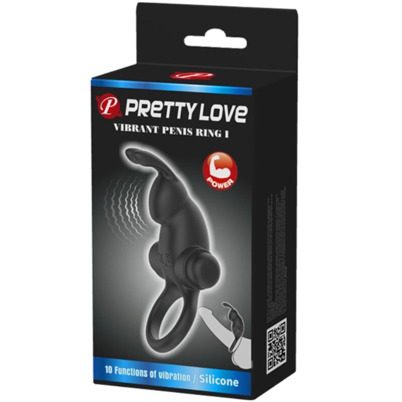 PRETTY LOVE - VIBRATING RING + RABBIT CLITORIS STIMULATOR 10 VIBRATIONS BLACK - My naughty haven #