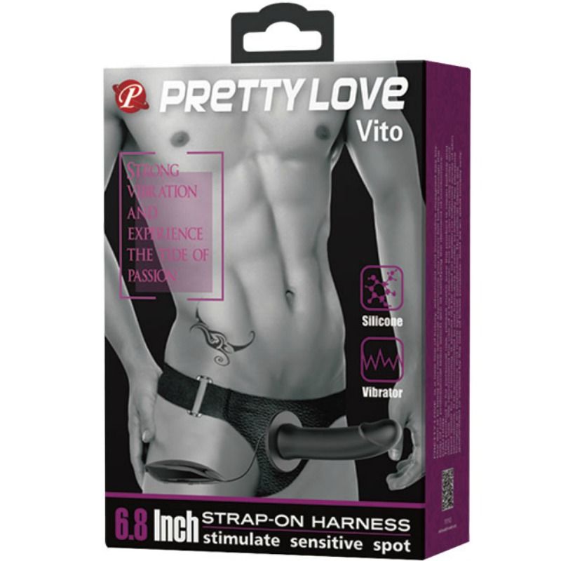 PRETTY LOVE - VITO STRAP ON WITH HOLLOW DILDO AND VIBRATION 17.3 CM - My naughty haven #
