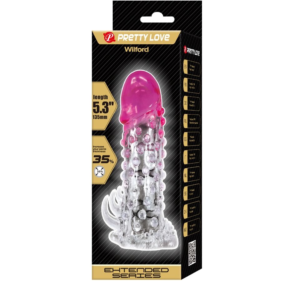 PRETTY LOVE - WILFORD REALISTIC ENLARGEMENT SHEATH WITH EMBOSSED PENIS PINK - My naughty haven #