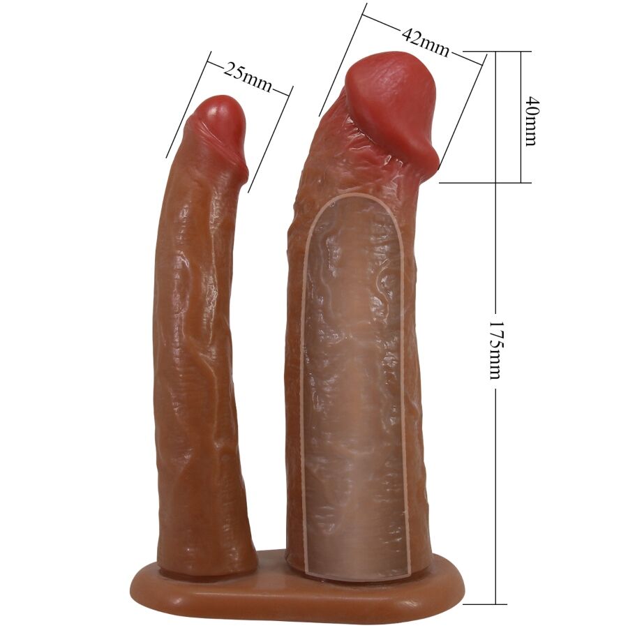 PRETTY LOVE - YAIRON DOUBLE PENIS SLEEVE WITH 4 CM EXTENSION MULATTO - My naughty haven #