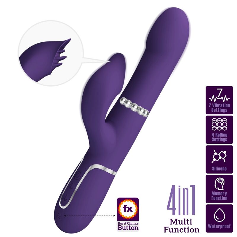 PRETTY LOVE - ZALIN RABBIT VIBRATOR PEARLS 4 IN 1 PURPLE - My naughty haven #