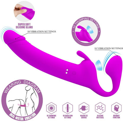 PRETTY LOVE - ZANINI STRAPLESS STRAP-ON 10 VIBRATIONS PURPLE - My naughty haven #