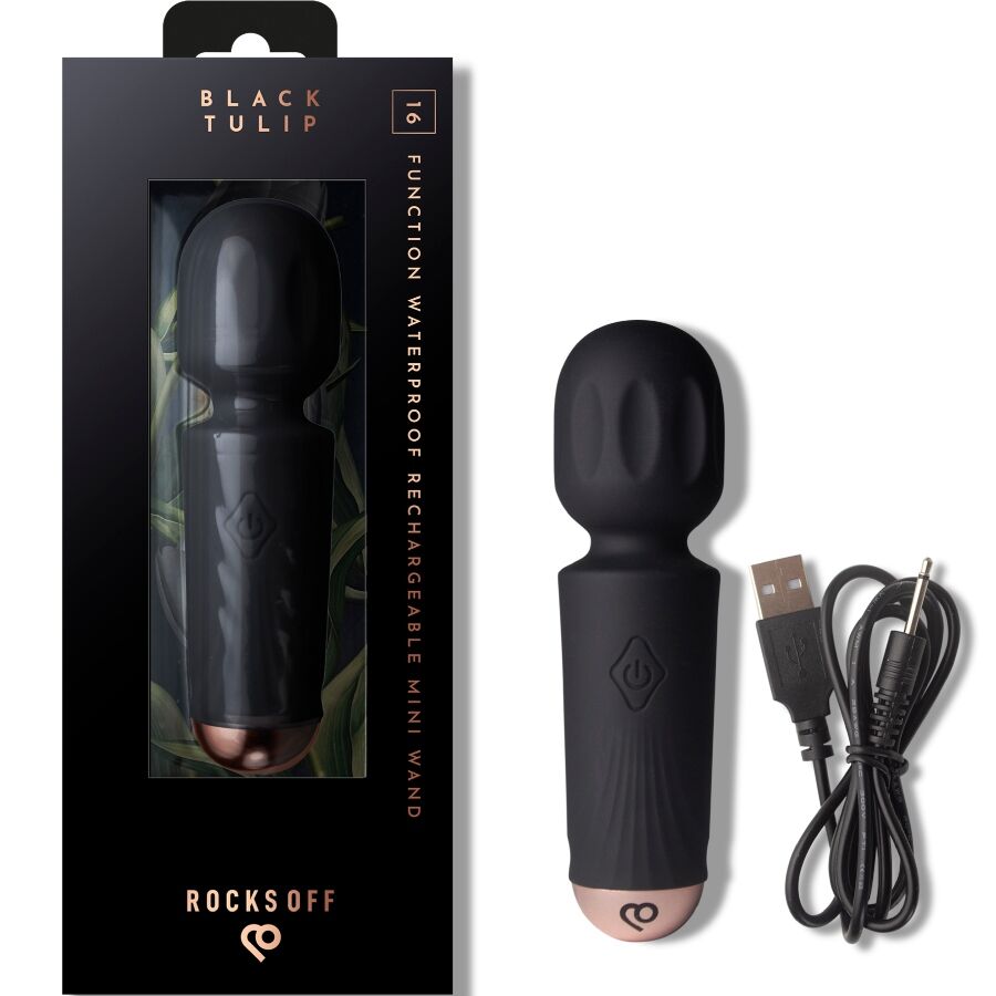 ROCKS-OFF - MINI RECHARGEABLE WAND 16 FUNCTIONS BLACK TULIP - My naughty haven #