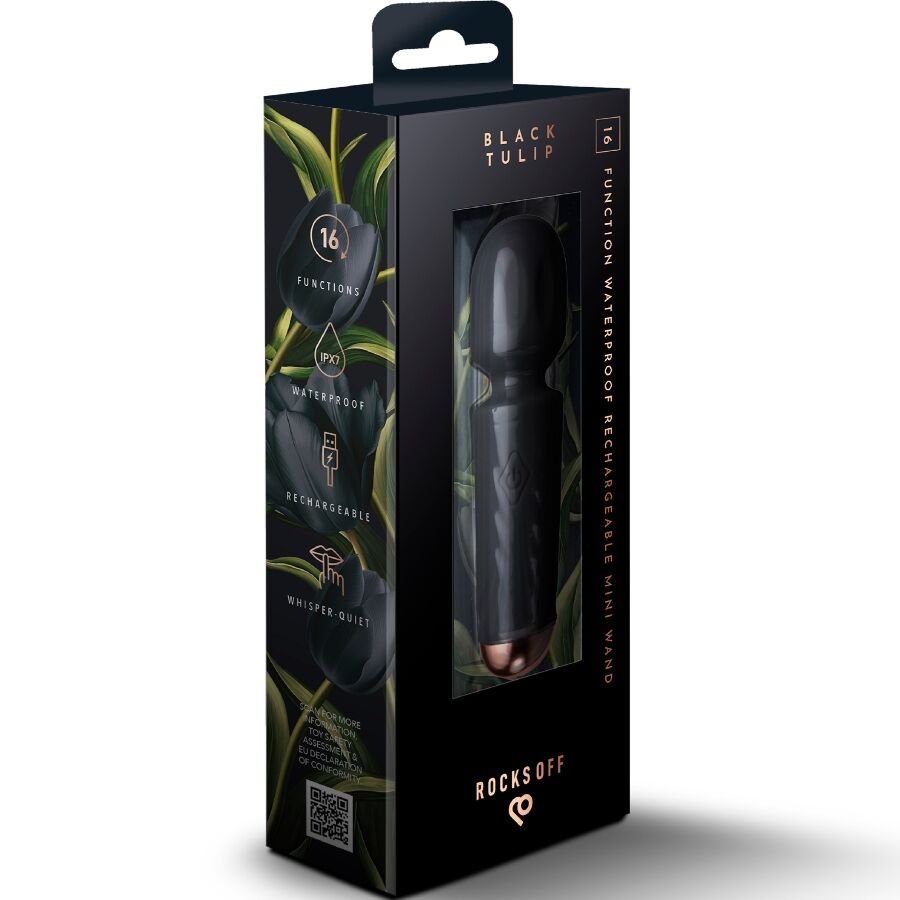 ROCKS-OFF - MINI RECHARGEABLE WAND 16 FUNCTIONS BLACK TULIP - My naughty haven #