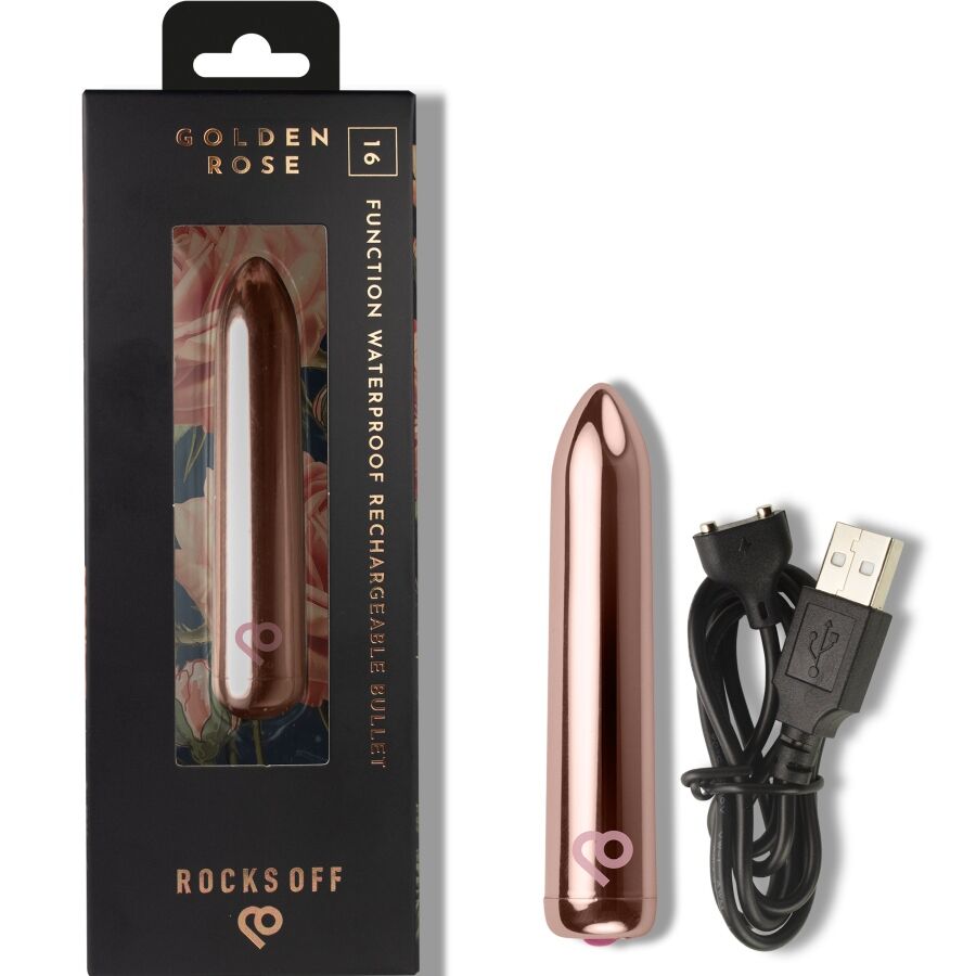 ROCKS-OFF - RECHARGEABLE VIBRATING BULLET GOLDEN ROSE - My naughty haven #
