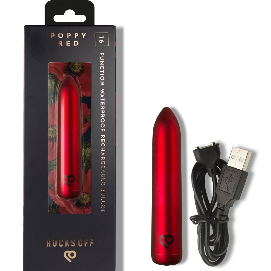 ROCKS-OFF - RECHARGEABLE VIBRATING BULLET POPPY RED - My naughty haven #