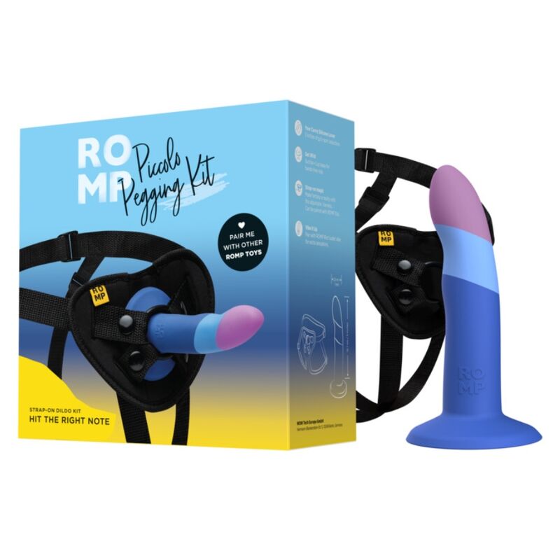 ROMP - PICCOLO HARNESS + SILICONE DILDO WITH TRICOLOR SUCTION CUP 14 CM - My naughty haven #