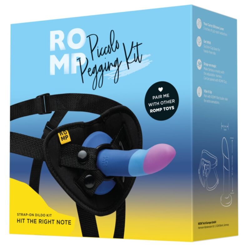 ROMP - PICCOLO HARNESS + SILICONE DILDO WITH TRICOLOR SUCTION CUP 14 CM - My naughty haven #