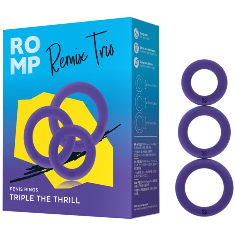 ROMP - REMIX TRIO SET OF 3 PURPLE SILICONE PENIS RINGS - My naughty haven #