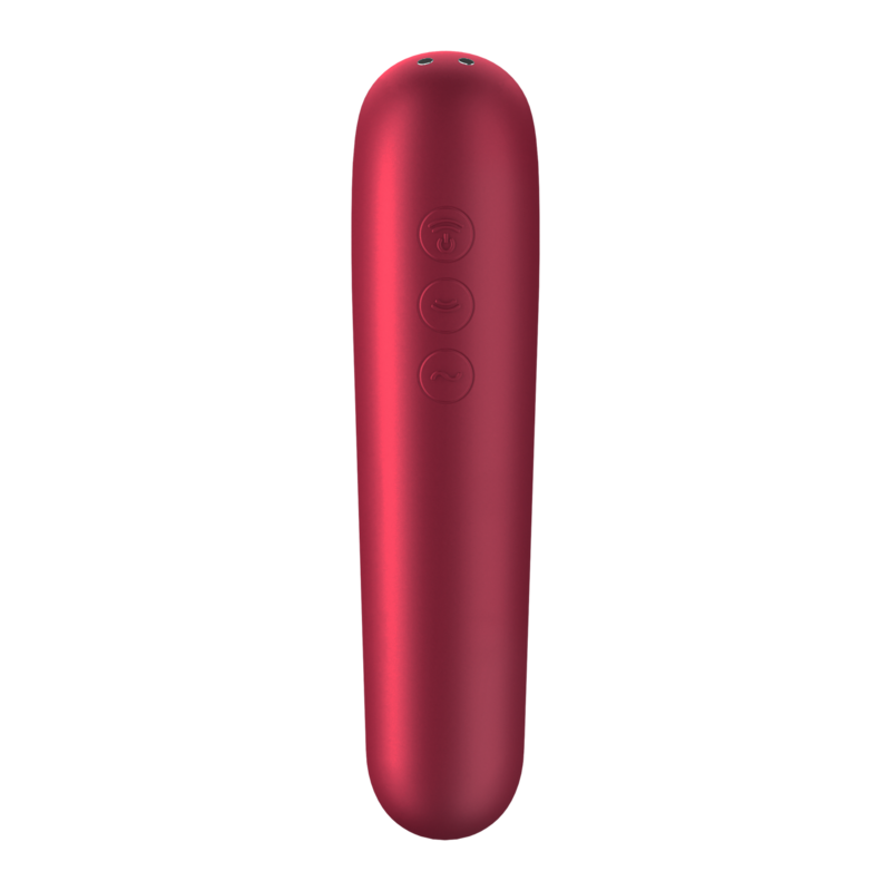 SATISFYER - DUAL LOVE ВИБРАТОР И ВСМУКАТЕЛ С ПУЛСИРАЩ ВЪЗДУХ, ЧЕРВЕН