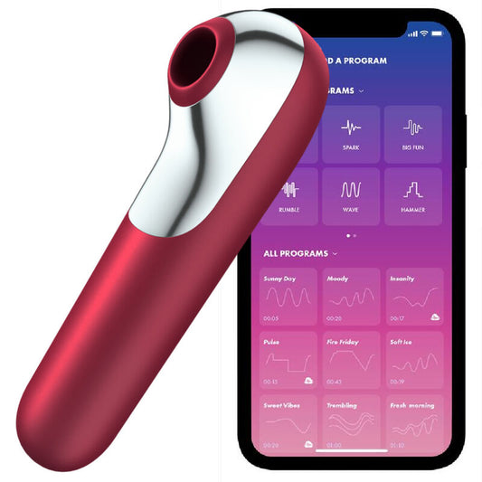 SATISFYER - DUAL LOVE VIBRATOR AND SUCTIONER WITH PULSED AIR RED - My naughty haven #