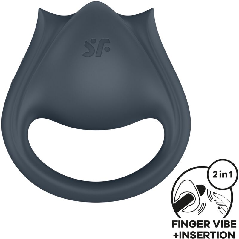 SATISFYER - PERFECT PAIR 2 MULTIVIBRATOR 2 IN 1 PENIS RING AND FINGER STIMULATOR GREY - My naughty haven #