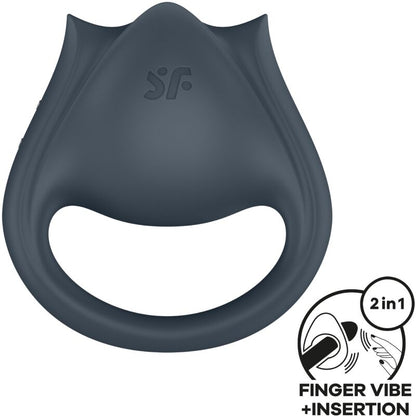 SATISFYER - PERFECT PAIR 2 MULTIVIBRATOR 2 IN 1 PENIS RING AND FINGER STIMULATOR GREY - My naughty haven #