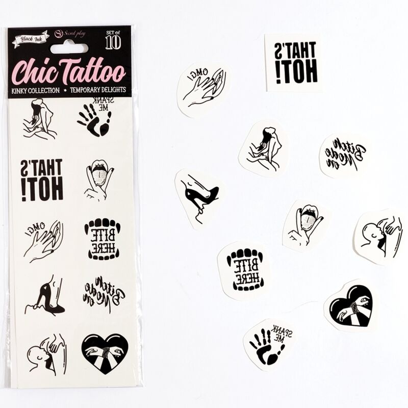 SECRET PLAY - SET OF 10 TEMPORARY TATTOOS KINKY COLLECTION - My naughty haven #