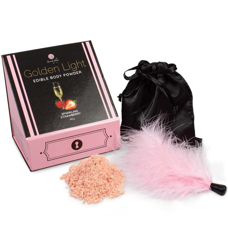 SECRETPLAY - GOLDEN LIGHT KIT SPARKLING STRAWBERRY EDIBLE POWDER & FEATHER - My naughty haven #