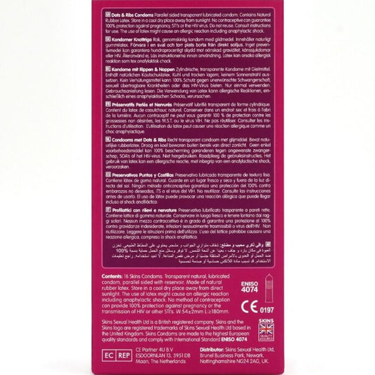 SKINS - DOTS & RIBS ПРЕМИУМ ПРЕЗЕРВАТИВИ, ПАКЕТ ОТ 16