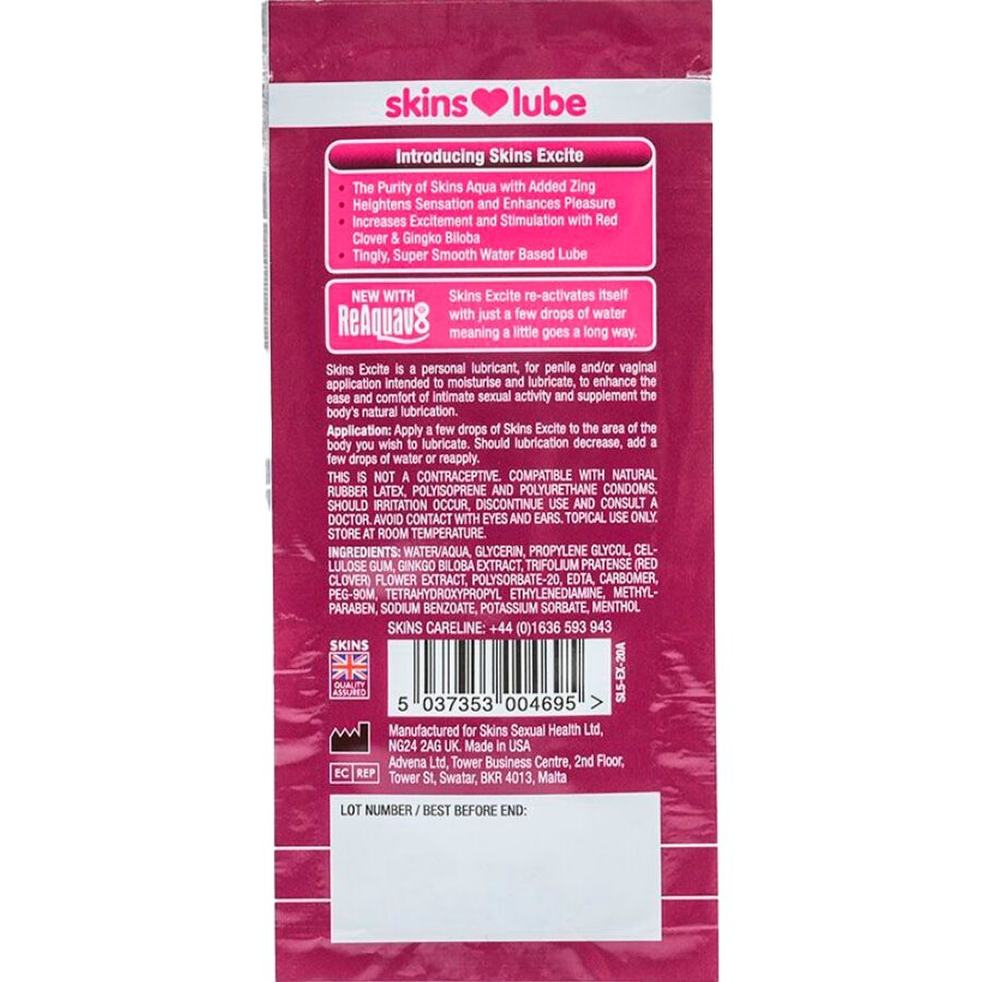 SKINS - EXCITE WATER-BASED LUBRICANT SINGLE-DOSE 5 ML - My naughty haven #
