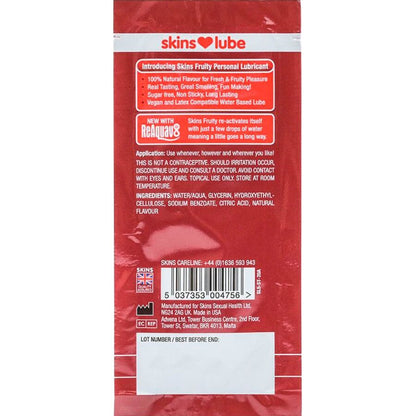 SKINS - FRUITY WATER-BASED LUBRICANT STRAWBERRY SINGLE-DOSE 5 ML - My naughty haven #
