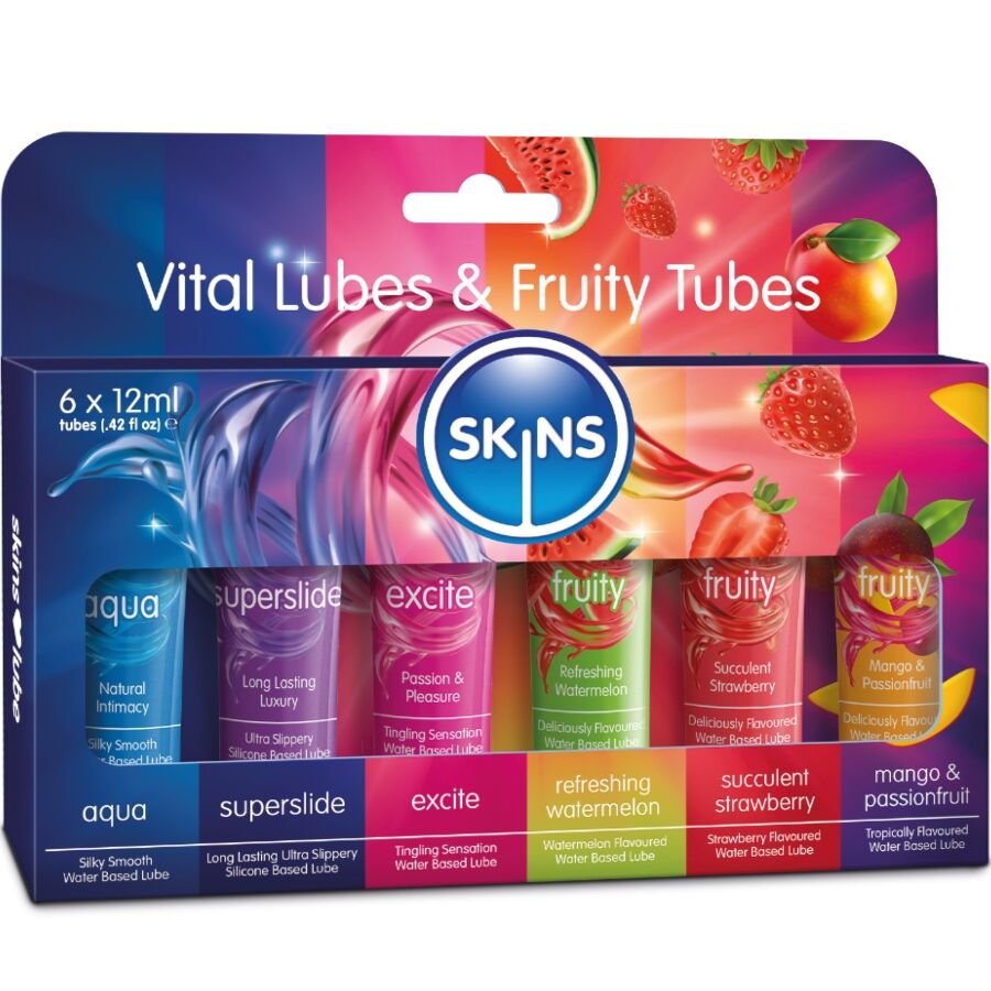 SKINS - VITAL & FRUITY LUBES KIT LUBRICANTS 6 x 12 ML - My naughty haven #