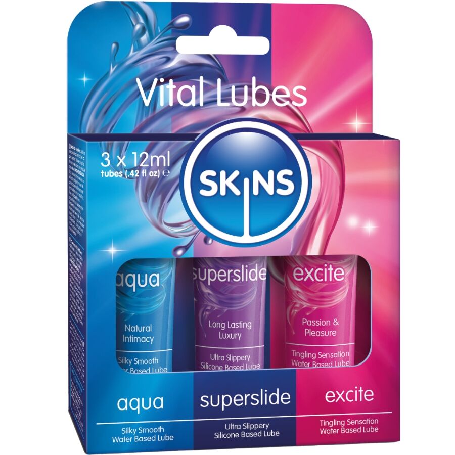 SKINS - VITAL LUBES KIT AQUA, SUPERSLIDE & EXCITE LUBRICANTS 3 x 12 ML - My naughty haven #