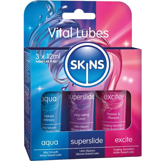 SKINS - VITAL LUBES KIT AQUA, SUPERSLIDE & EXCITE LUBRICANTS 3 x 12 ML - My naughty haven #
