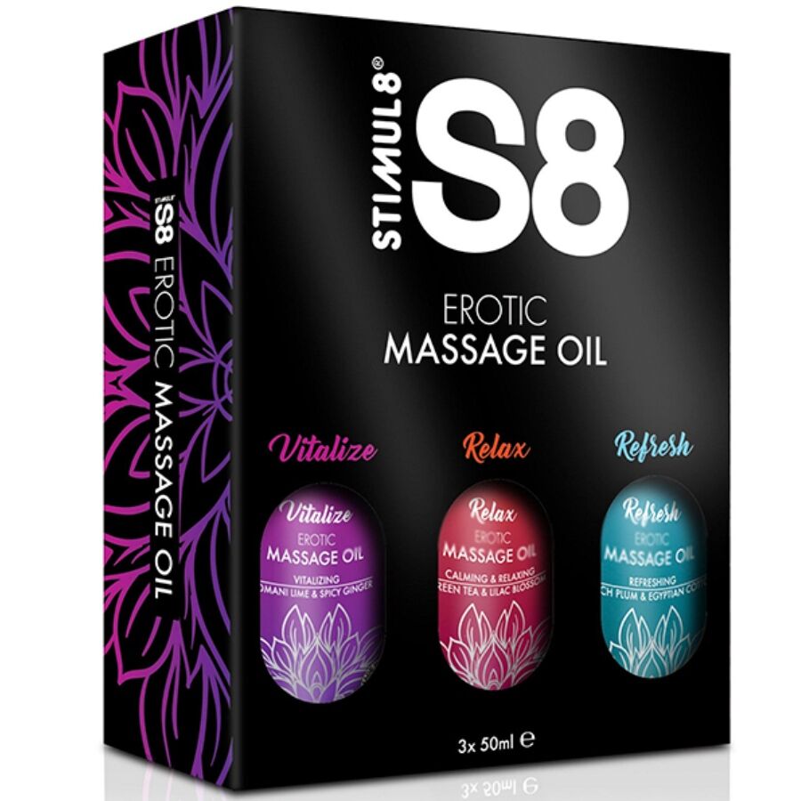 STIMUL8 - S8 MASSAGE OIL BOX 3 X 50 ML - My naughty haven #